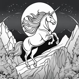 unicorn coloring pages - epic unicorn ascending a towering mountain peak, its hooves defying gravity as it reaches new heights. 