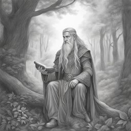 elf druid,erevan silverleaf,communing with ancient spirits,a mystical forest glade pencil style
