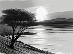 pencil sketch of sunset  minimal rough sketch scribbles,doodles,black and white