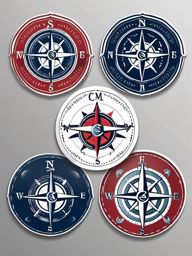 Anchor and Compass Rose Sticker - Nautical anchor with a compass rose, ,vector color sticker art,minimal