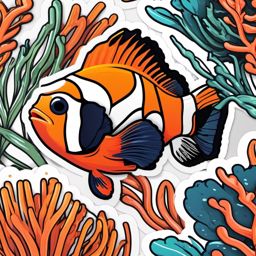 Coral Clownfish Sticker - A clownfish nestled among coral branches, ,vector color sticker art,minimal