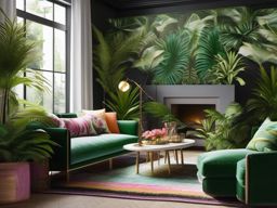 Tropical Paradise Lounge - Create a tropical paradise with lush greenery in your living room. , living room decor ideas, multicoloured, photo realistic, hyper detail, high resolution,