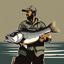 Bass fishing clipart, A fisherman proudly displaying a trophy bass.  simple, 2d flat