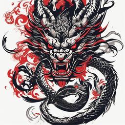 Oni Dragon Tattoo - Tattoo combining dragon and oni (demon) elements.  simple color tattoo,minimalist,white background
