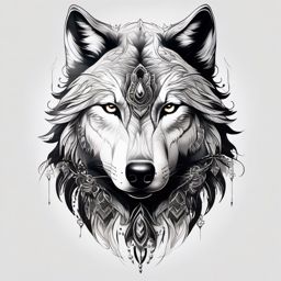 Wolf and Tattoo,harmonious fusion of human ink and the untamed essence of a wolf, alliance of souls. , tattoo design, white clean background