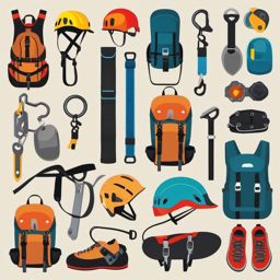 Rock Climbing Gear Clipart - Climbing gear essential for safety on the rocks.  color vector clipart, minimal style