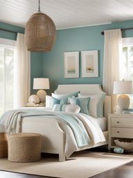 coastal-inspired bedroom with a beachy color palette and seashell decor. 