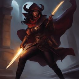 lirael shadowdancer, a tiefling rogue, is vanishing into the shadows to infiltrate an enemy stronghold. 