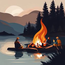 Riverside Campfire clipart - A cozy campfire by the riverside., ,vector color clipart,minimal