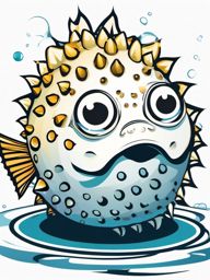 Pufferfish Clipart - Pufferfish inflating itself for protection , minimal, 2d