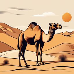 Camel Clip Art - Resilient camel in the desert,  color vector clipart, minimal style