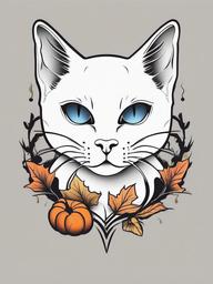 Ghost Kitty Tattoo - Tattoo featuring a ghostly cat with a Halloween theme.  simple color tattoo,minimalist,white background