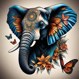 elephant tattoo with butterfly  