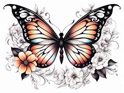 Butterfly and floral tattoo,Incorporating flowers into butterfly-themed tattoos. tattoo design, white background