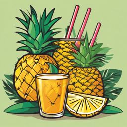 Pineapple Slices in Tiki Drink Clipart - Pineapple slices in a tropical tiki drink.  color vector clipart, minimal style