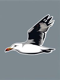 Seagull Sticker - A coastal seagull in flight, ,vector color sticker art,minimal