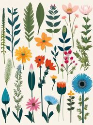 Alpine Flower Diversity clipart - Diverse array of alpine flowers, ,vector color clipart,minimal