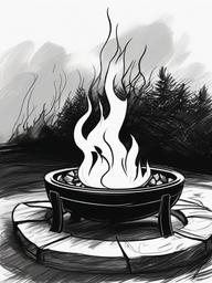 drawing of flames in a fire pit  minimal rough sketch scribbles,doodles,black and white