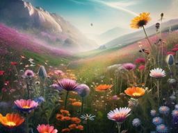 Wildflower Space Meadow with Extraterrestrial Blooms Flower Space Background intricate details, patterns, wallpaper photo