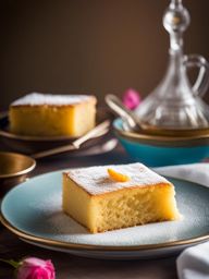 basbousa, egyptian semolina cake soaked in rosewater syrup, savored at a lively nile river cruise. 