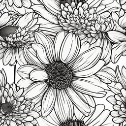 Daisy and Chrysanthemum Tattoo-Blending the simplicity of daisies with the positivity of chrysanthemums in a floral tattoo, radiating joy and beauty.  simple color tattoo,minimal vector art,white background