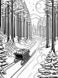 Winter Sleigh Ride Coloring Pages - Fun Sleigh Rides Through Snowy Forests  minimal black outline printable sheet, coloring page