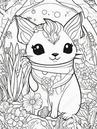 Kawaii Fantasy World Coloring Pages - Colorful Fantasy Creatures in a Magical Land  minimal black outline printable sheet, coloring page