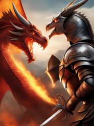 epic battle between a fire-breathing dragon and a valiant knight. 