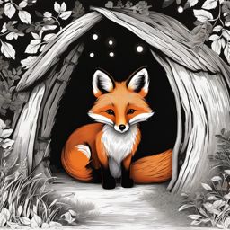 Fox Clipart in a Den,Sly fox in its cozy den, embodying cleverness and adaptability. 