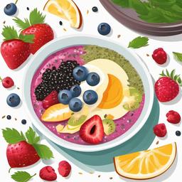 Breakfast clipart - Smoothie bowl with chia seeds.  vector style illustration, white background