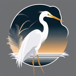 Great Egret Sticker - A great egret with elegant white feathers and long legs, ,vector color sticker art,minimal