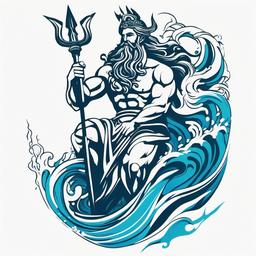 Poseidon God Tattoo - Channel the strength of the sea with a Poseidon tattoo, showcasing the god of the ocean wielding his iconic trident.  simple color tattoo design,white background