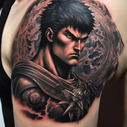 intricate berserk tattoo capturing the essence of the manga and its iconic characters. 
