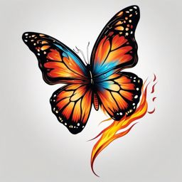 butterfly on fire tattoo  simple color tattoo,white background