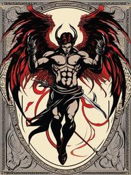 Demon Fighting Angel Tattoo-Expressing the eternal struggle between light and dark with a demon fighting angel tattoo, symbolizing the balance of opposing forces.  simple vector color tattoo