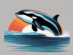 Orca Clip Art - A powerful orca breaching above the surface,  color vector clipart, minimal style
