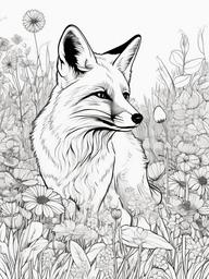 Fox Coloring Pages - Fox exploring a flower-filled meadow  simple coloring pages