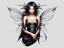 black fairy tattoo  simple color tattoo style,white background