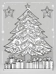 Christmas Tree Coloring Pages - Festively Decorated Holiday Evergreen  minimal black outline printable sheet, coloring page