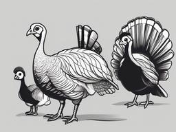 drawing of a turkey family  minimal rough sketch scribbles,doodles,black and white