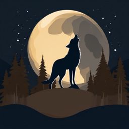 Wolf Clipart - Wolf howling at the full moon on a dark night , minimal, 2d