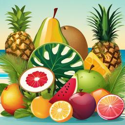 Fruit clipart - tropical fruits on a beach setting  