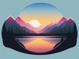 Mountains and Lake Reflection Emoji Sticker - Scenic reflections on tranquil waters, , sticker vector art, minimalist design