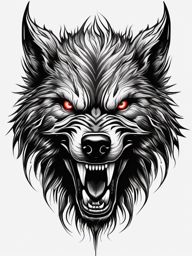 Werewolf Face Tattoo,tattoo capturing the face of a fearsome werewolf, embodiment of the supernatural. , tattoo design, white clean background