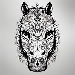 sugar skull horse tattoo  simple tattoo,minimalist,white background