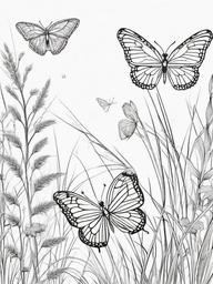 Butterflies Among Grasses Coloring Pages - Delicate Butterflies in a Meadow  minimal black outline printable sheet, coloring page