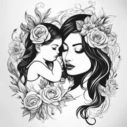 mom and daughter tattoos black and white design 