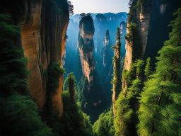 zhangjiajie national forest park, china - capture the towering sandstone pillars of zhangjiajie, inspired by the 'avatar' film, under the moonlight. 