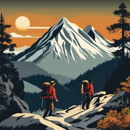 Mountain clipart - mountain climbing scene with hikers  