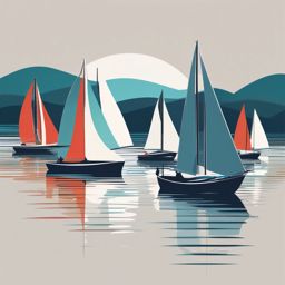 Sailboats on Water clipart - Sailboats gliding across the peaceful lake., ,vector color clipart,minimal